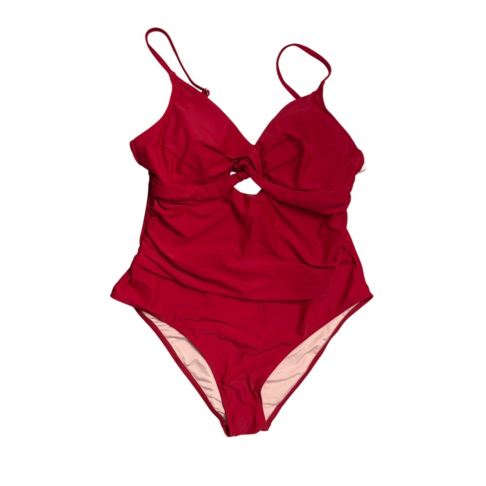 Cupshe One Piece Swimsuit XL Red Twist Front Ruched Keyhole Cutout NWT